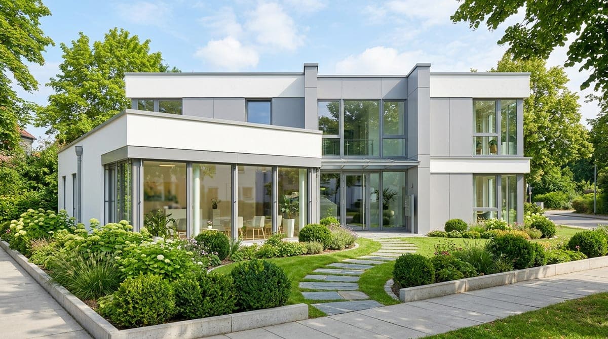 밝은 심리상담센터 건물 외관과 앞마당 녹지